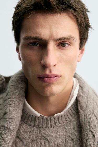 100% WOOL CABLE-KNIT JUMPER - Beige marl by Zara