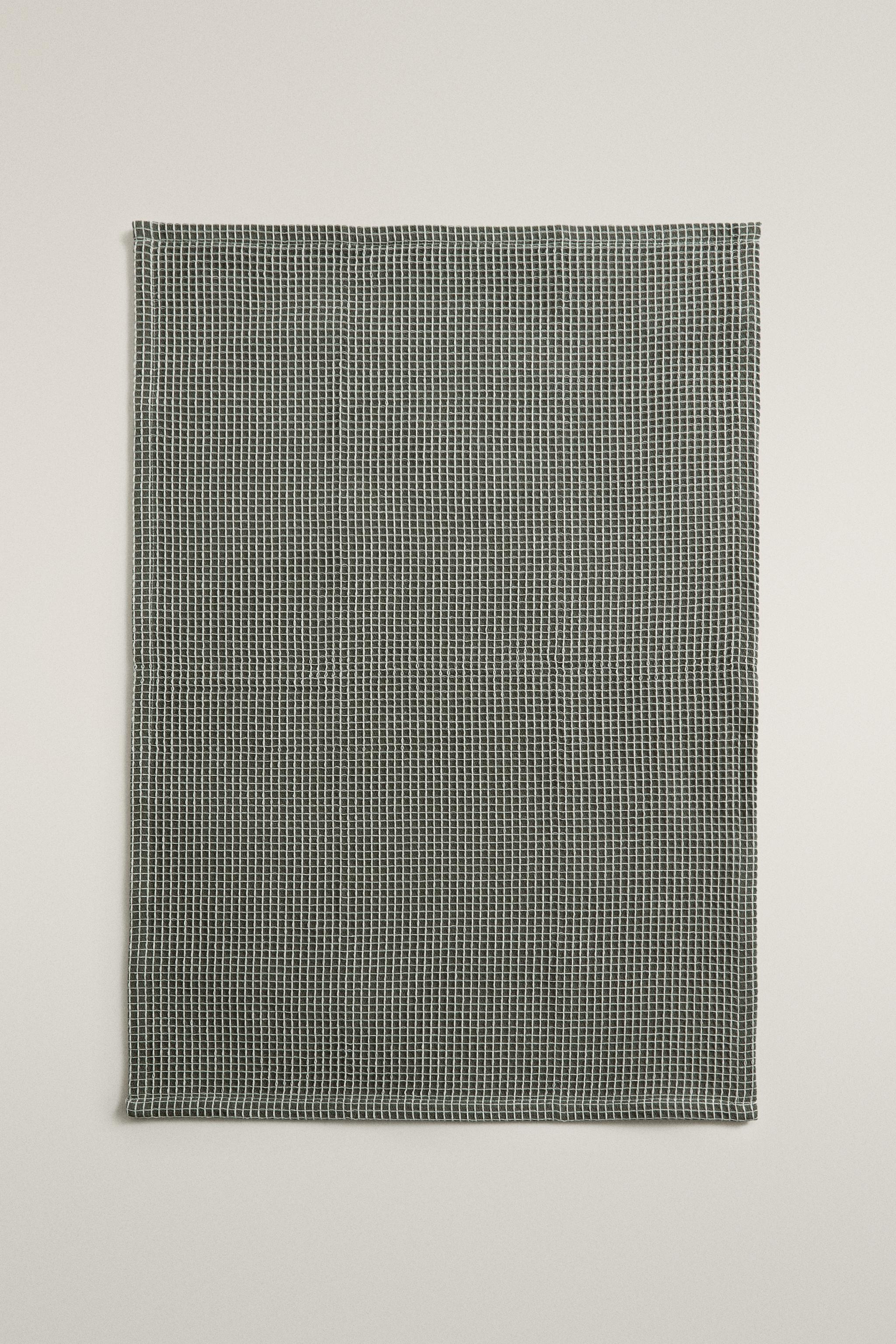WAFFLE-TEXTURED CHECKED COTTON KITCHEN TOWELS (PACK OF 2)