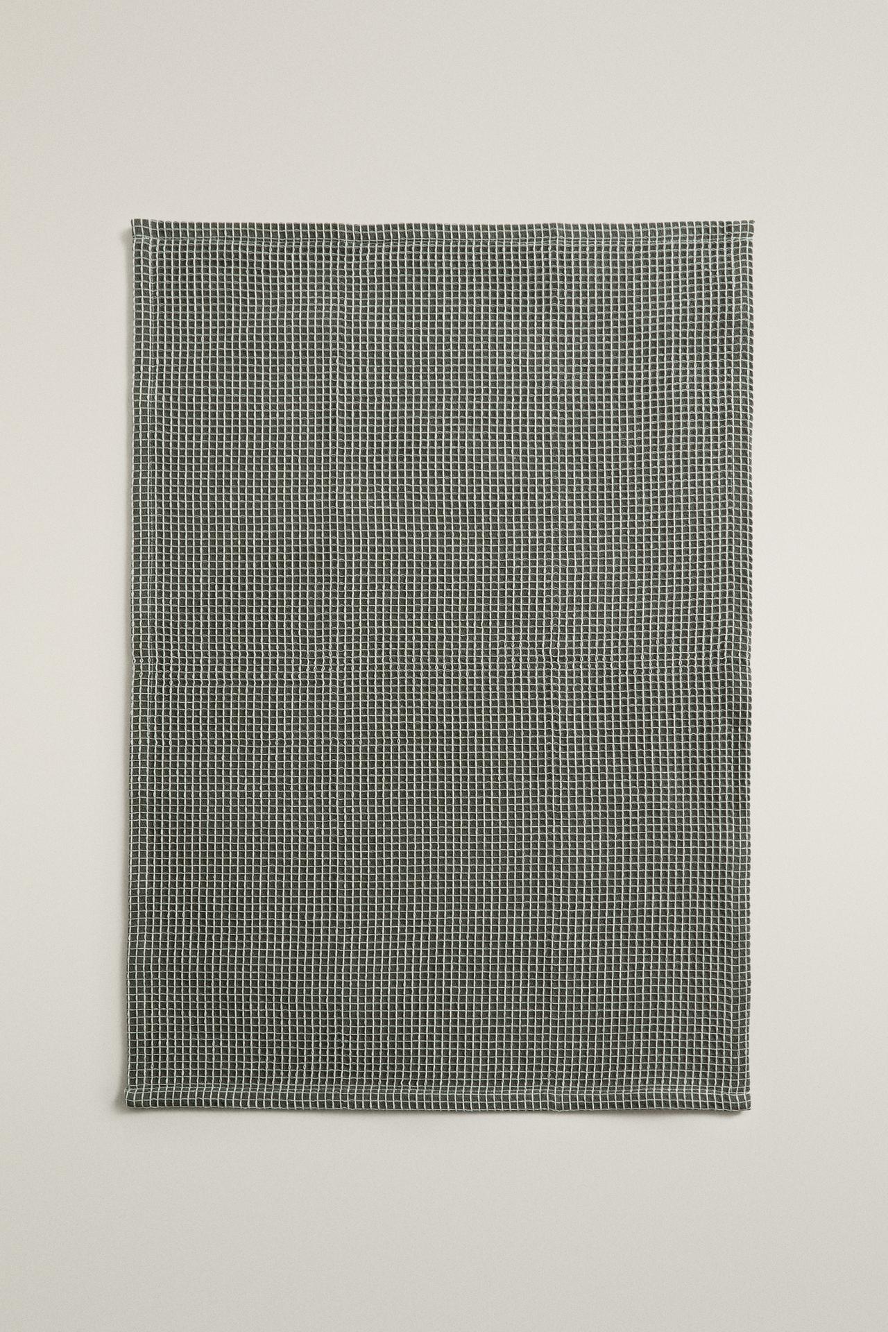 WAFFLE CHECK COTTON KITCHEN TOWEL (PACK OF 2) — Green
