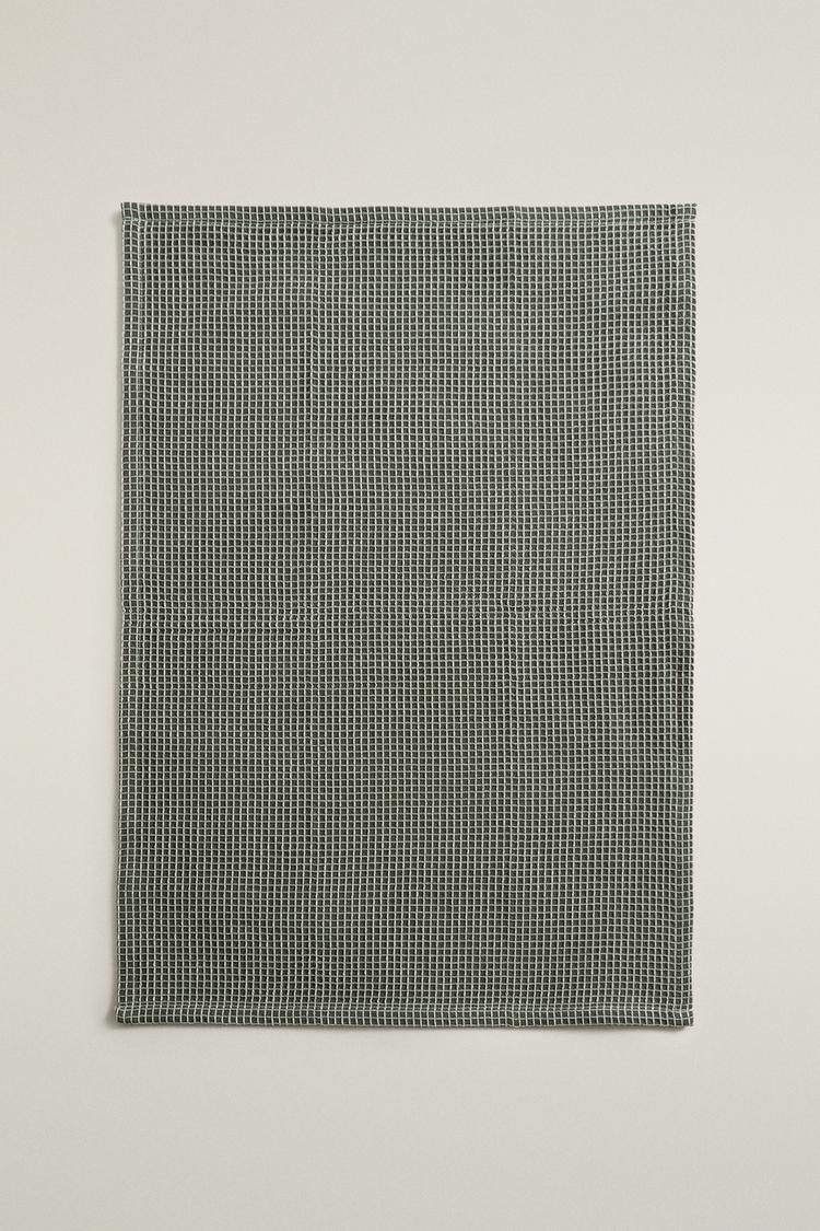 WAFFLE CHECK COTTON KITCHEN TOWEL (PACK OF 2) — Green