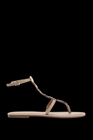 BEADED FLAT SANDALS - Beige by Zara - Image 0