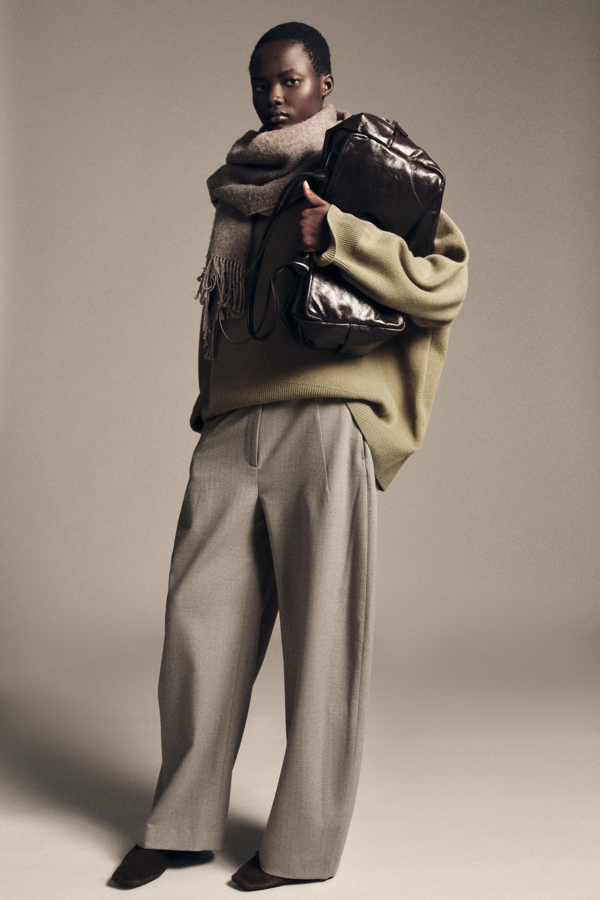 ZW COLLECTION HERRINGBONE BALLOON PANTS