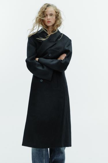 MANTEAU EXTRA LONG MÉLANGE LAINE - Noir de Zara - Image 1