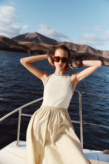 ROBE MIDI EN MATIÈRES VARIÉES - Écru / Beige de Zara - Image 1