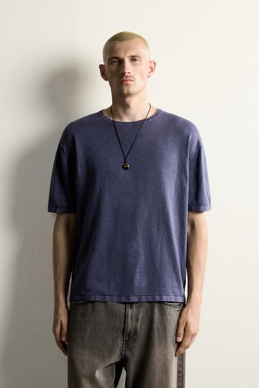 TEXTURED KNIT T-SHIRT - Bluish by Zara