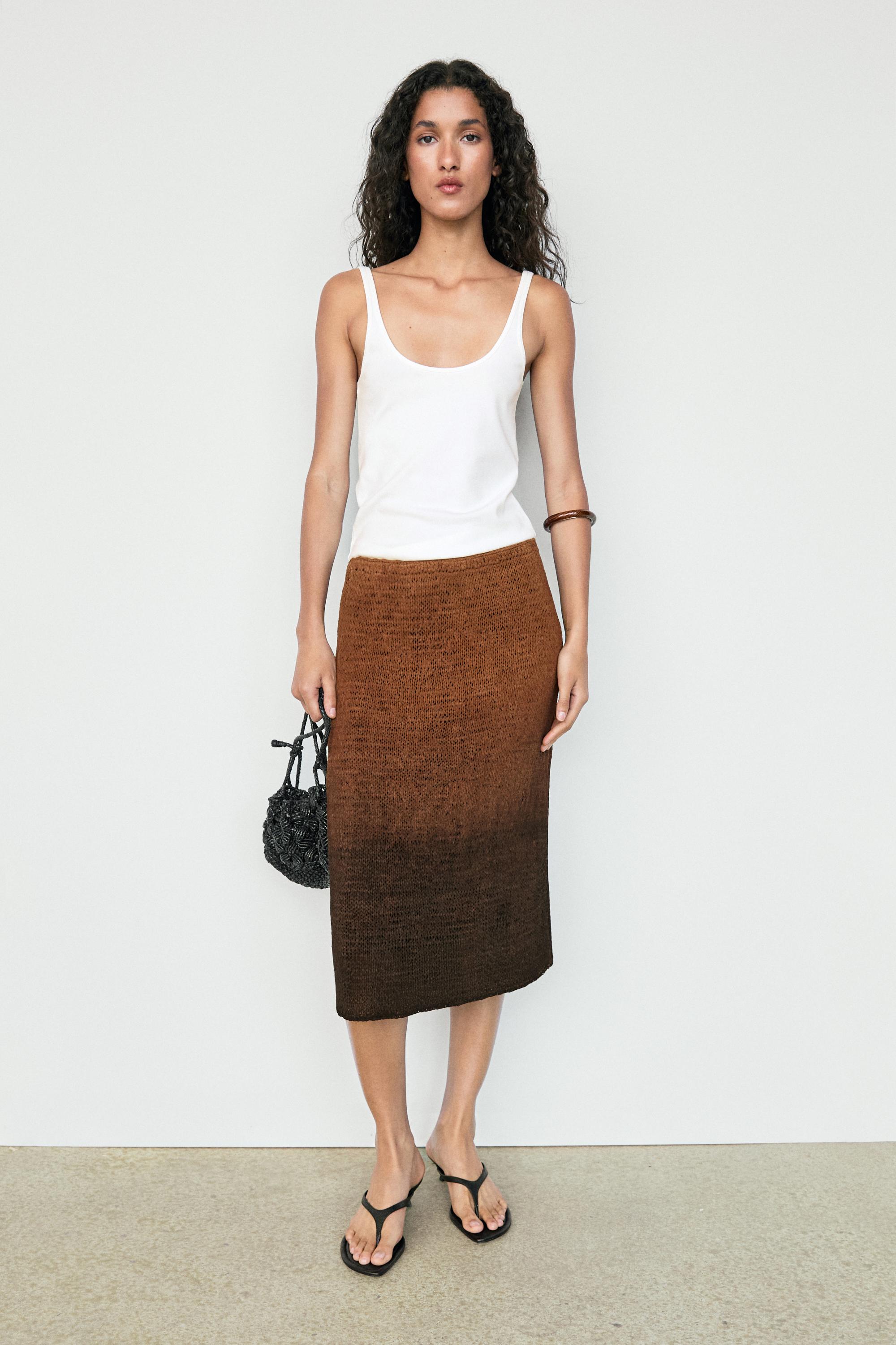 Suede leather knit midi skirt