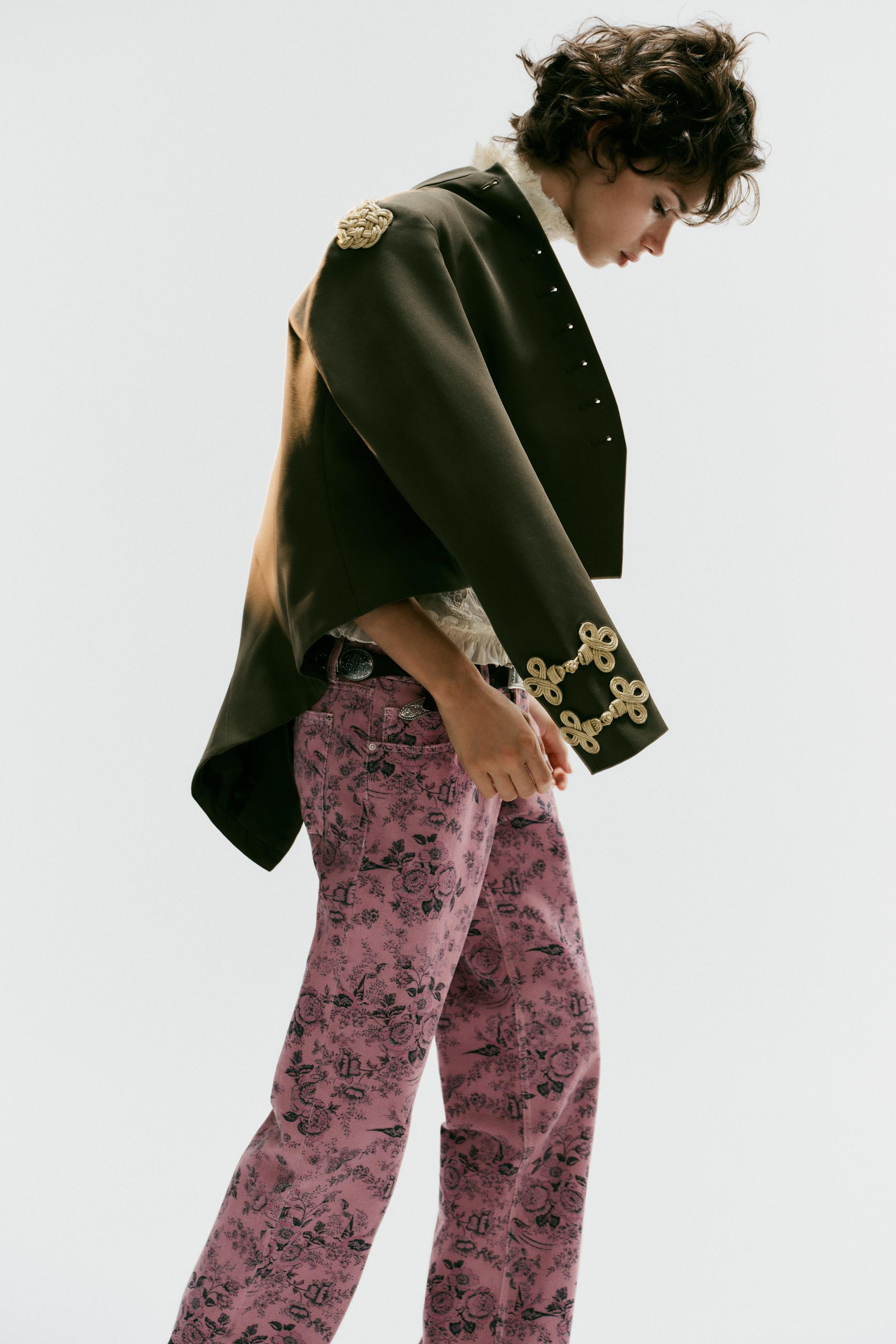 Женские джинсы Zara TRF LOW-RISE WIDE-LEG FLORAL JEANS — фото 4