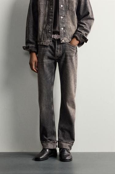 CONTRAST CUFF STRAIGHT JEANS — Dark gray 2
