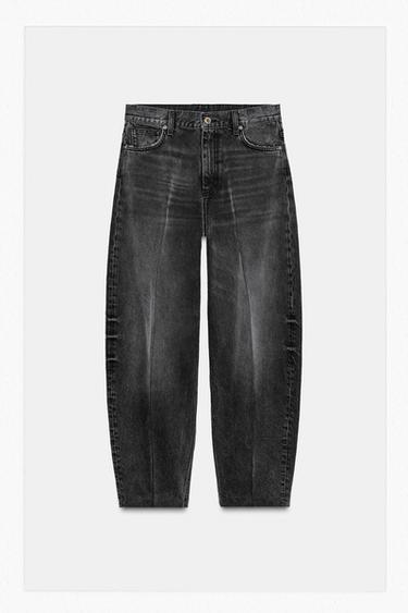 JEANS ZW COLLECTION BARREL TIRO ALTO - أسود by Zara