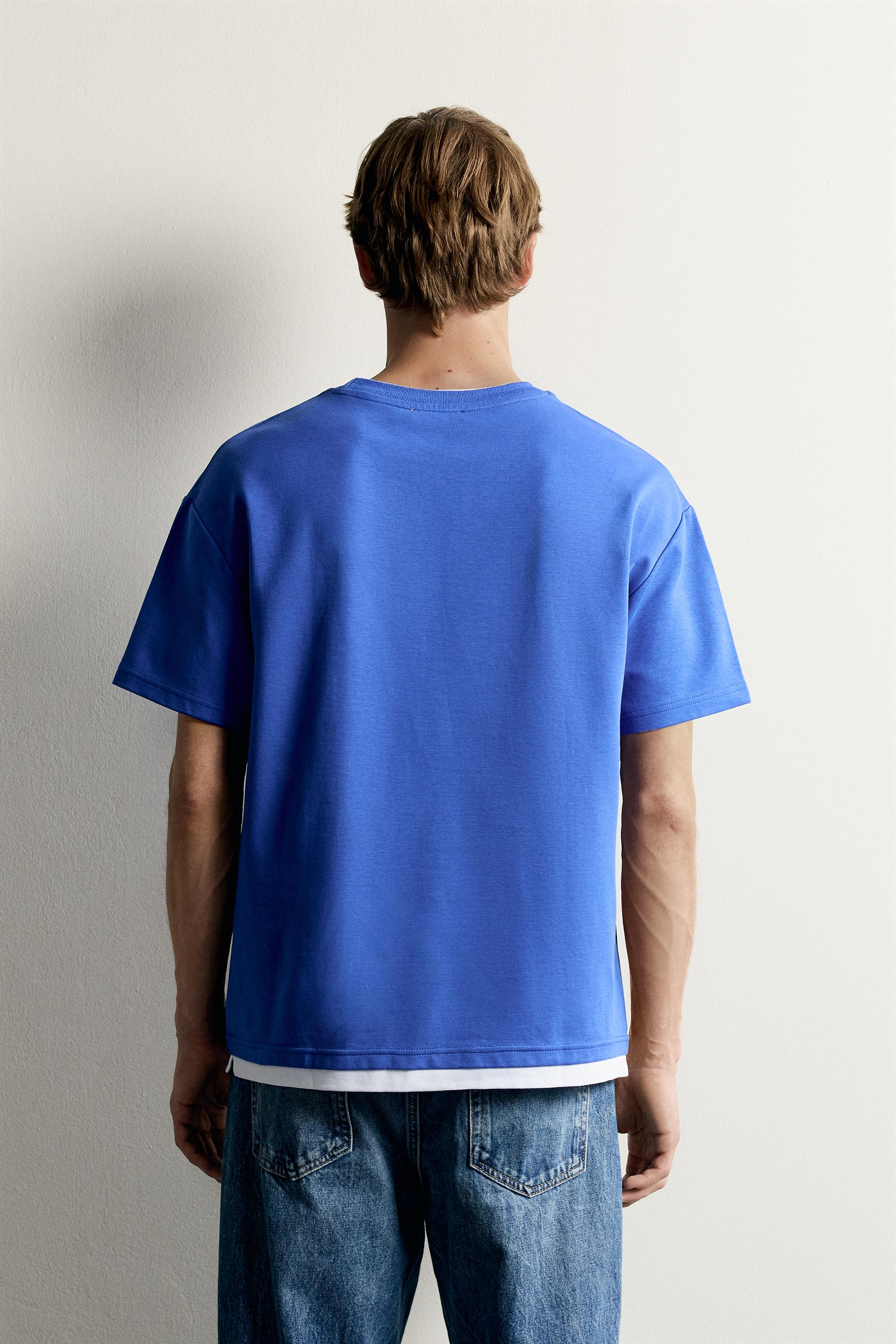 Мужские футболки Zara RELAXED-FIT CONTRAST T-SHIRT — фото 3