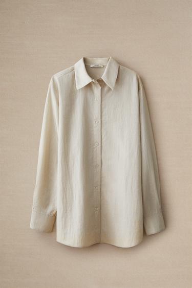 SATIN FINISH SHIRT - Beige by Zara - Image 4