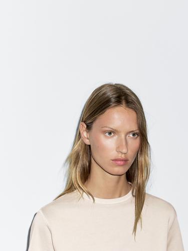 Zara Short sleeve cotton blend T-shirt - Stone