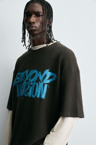 CONTRAST PRINT KNIT T-SHIRT - Dark brown by Zara - Image 5