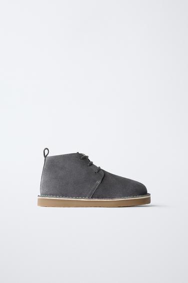 КОЖАНЫЕ БОТИНКИ С ПОДКЛАДКОЙ — СЕРО-СИНИЙ от Zara