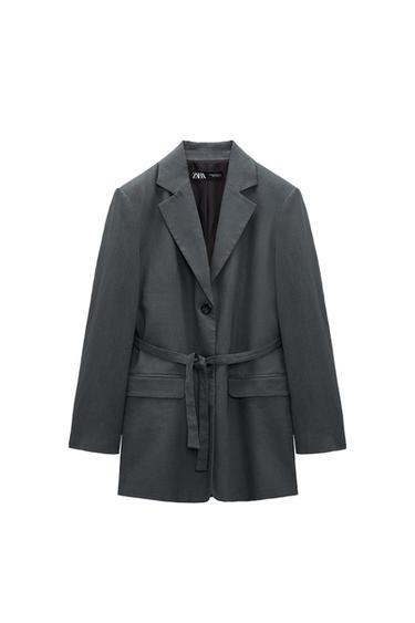 LINEN BLEND BLAZER WITH BELT
