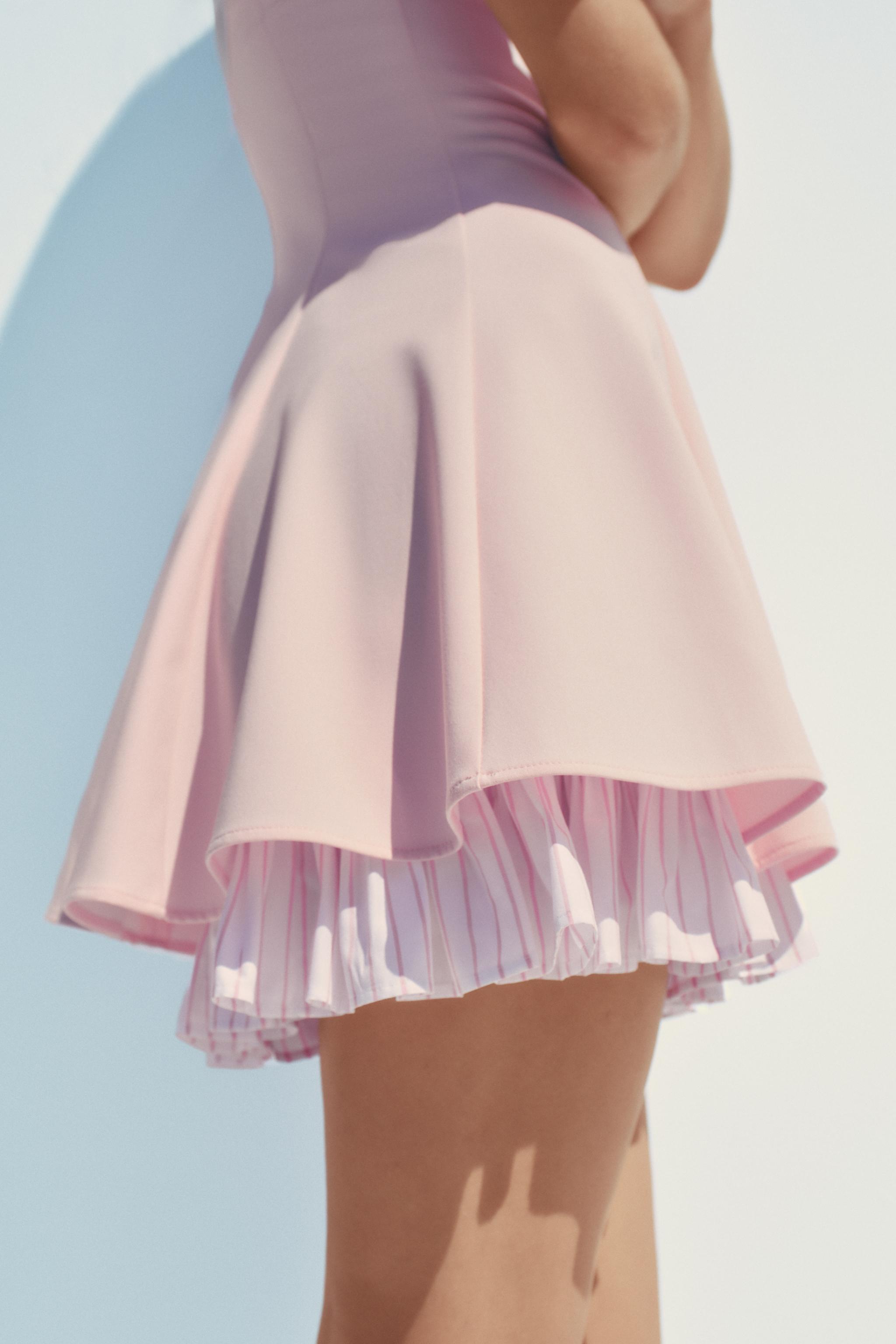 ZARA ストライプコンビショート丈ワンピース 3153/815 ストライプコンビショート丈ワンピース - パステルピンク | ZARA