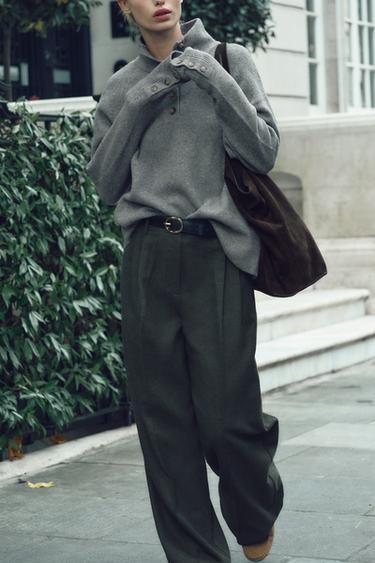 WIDE-LEG TROUSERS WITH BELT - Grey by Zara