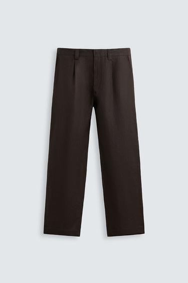 PANTALÓN TRAJE 100% LINO - Marrón de Zara