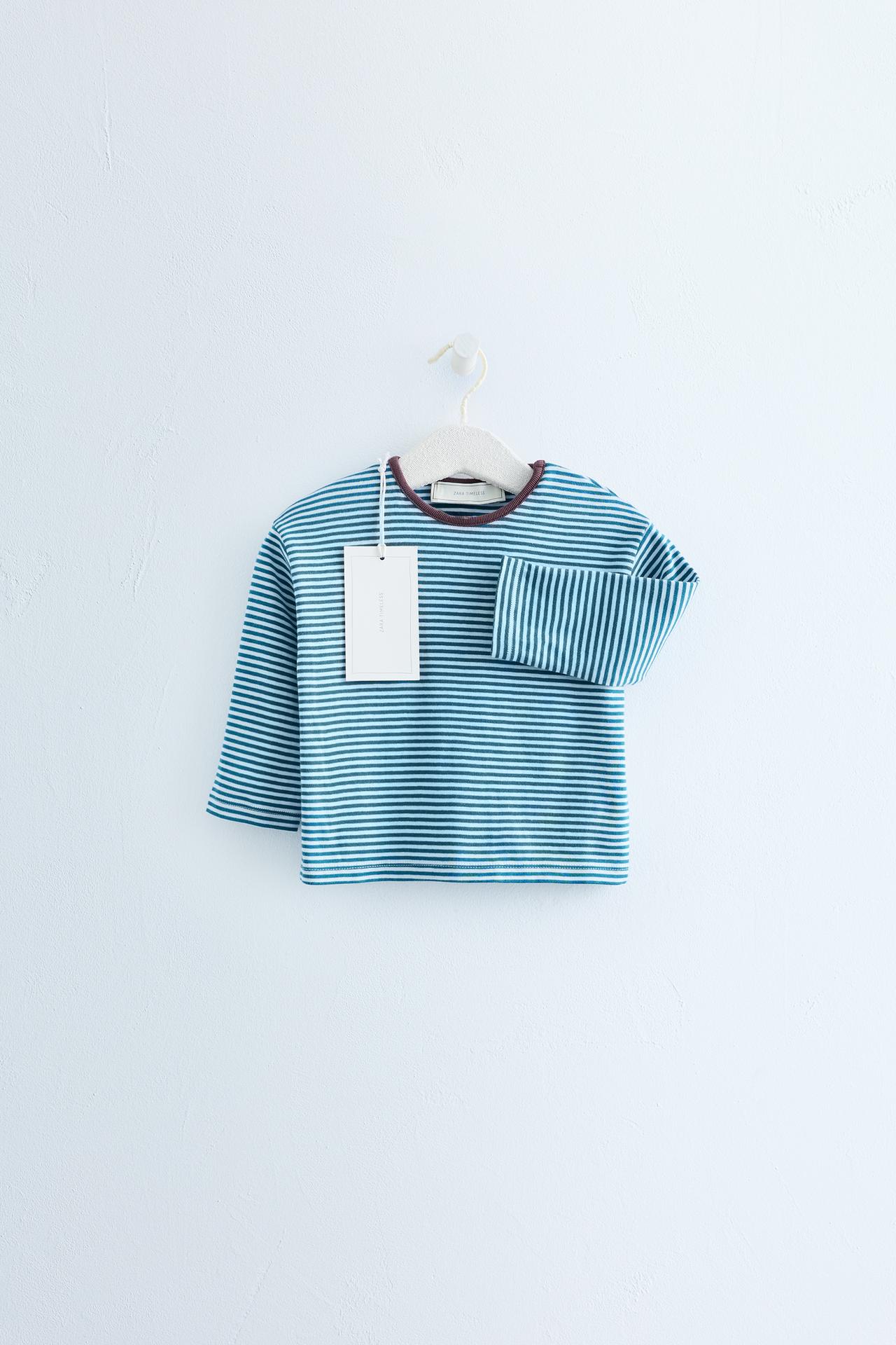 Zara Timeless - Striped Print T-Shirt — Duck blue