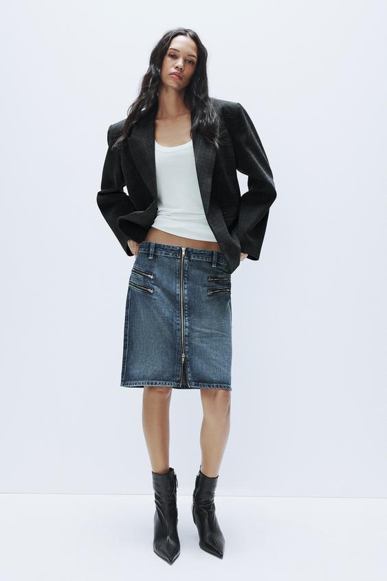 BLAZER CROP CUADROS OVERSIZE - Gris vigoré de Zara - Imagen 0