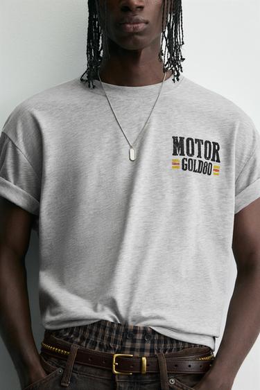 TRICOU CU GRAFICĂ MOTOR - Gri melanj de la Zara