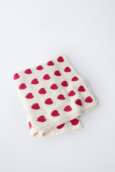 HEART CROCHET KNIT BLANKET - Ecru by Zara - Image 1