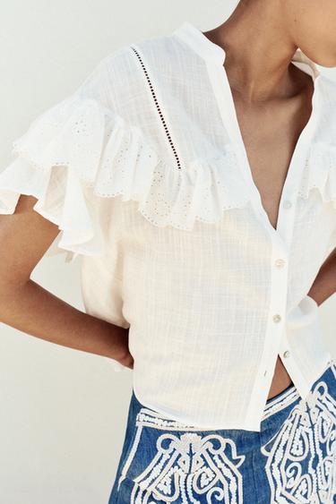 BLOUSE MANCHES COURTES À VOLANT - Blanc de Zara - Image 2