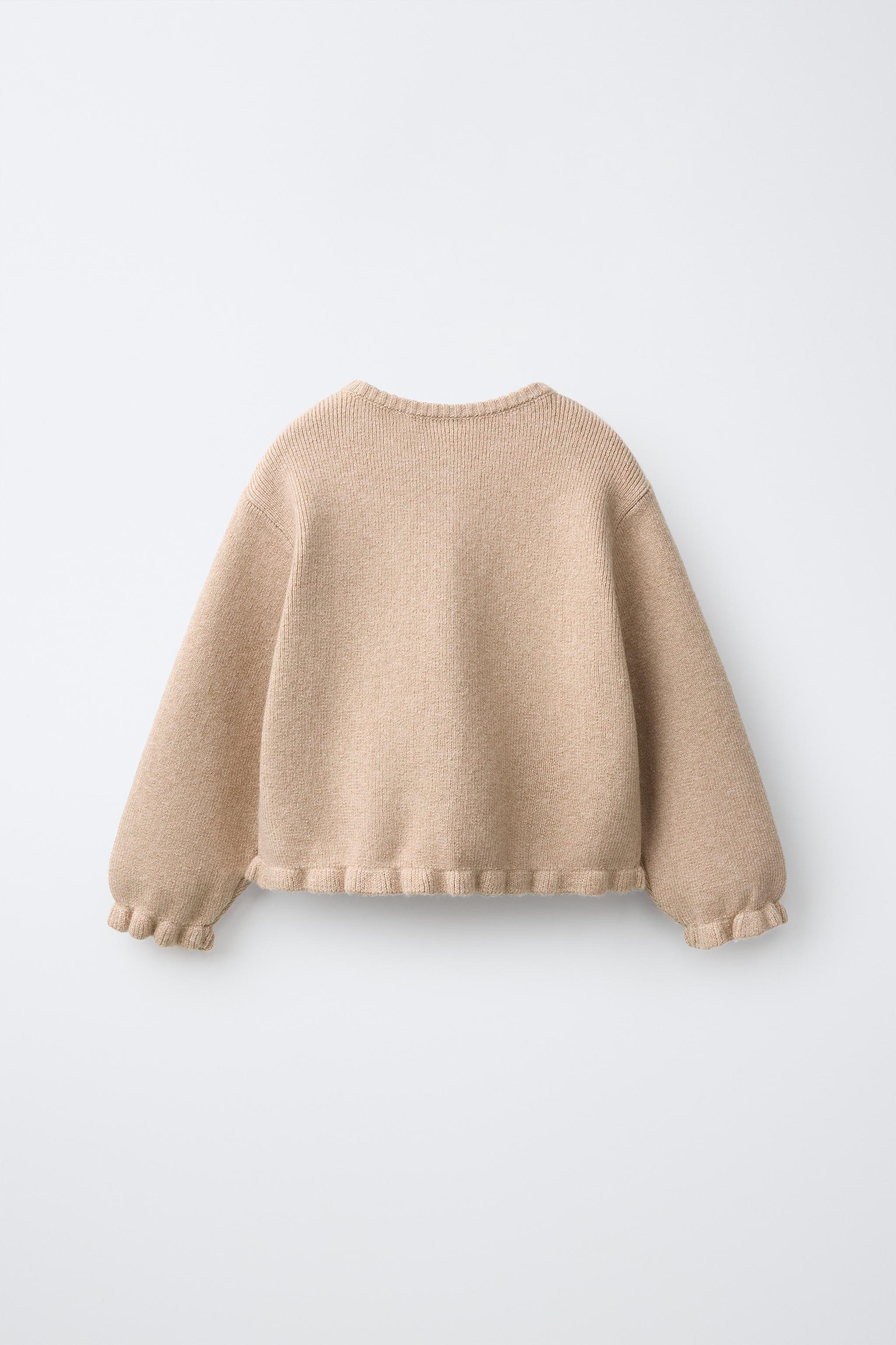 RUFFLED KNIT CARDIGAN — Light beige