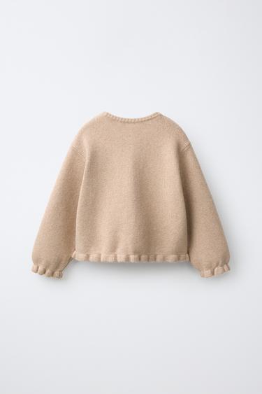 RUFFLED KNIT CARDIGAN — Light beige 2
