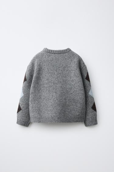 ARGYLE EMBROIDERED FLOWER SWEATER — Gray 2