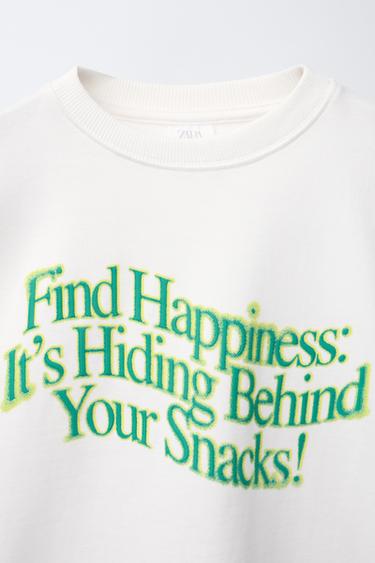 T-SHIRT WITH RAISED SLOGAN PRINT - Oyster-white by Zara - Image 2