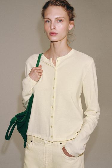 100% COTTON BUTTON-UP T-SHIRT - Yellow by Zara