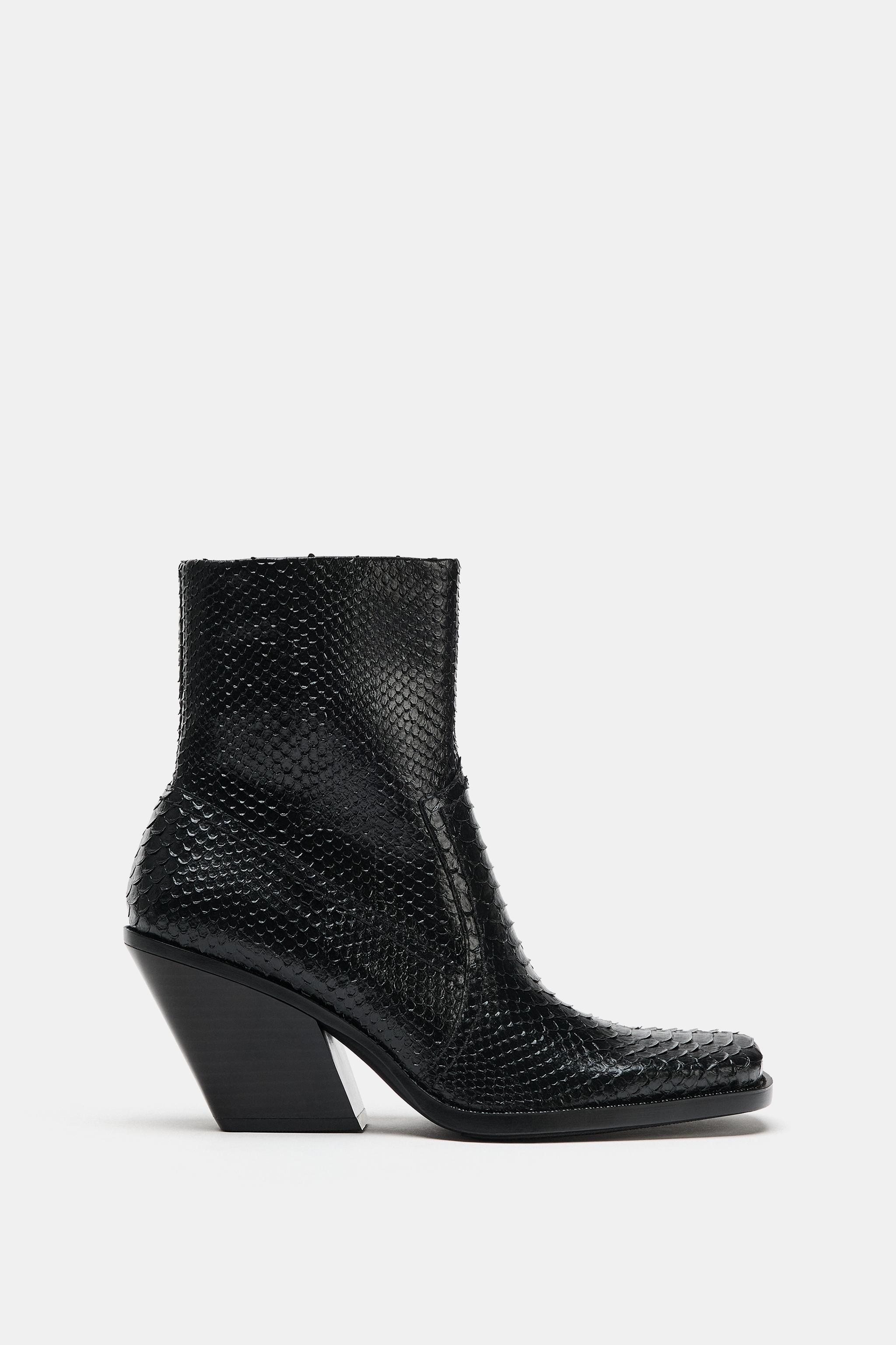 TEXTURED COWBOY ANKLE BOOTS - Black | ZARA United States