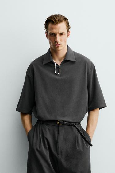Zara RELAXED FIT TEXTURED POLO SHIRT - Dark gray