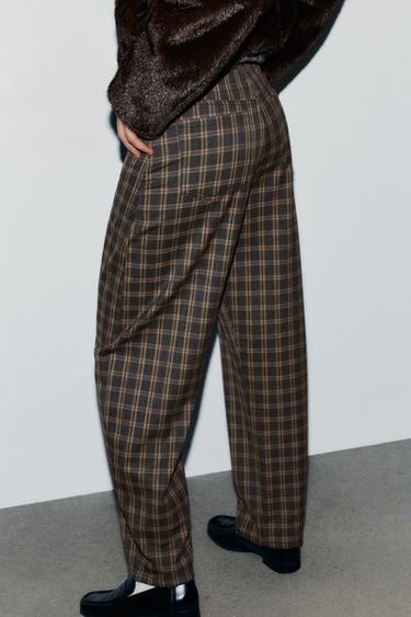 PANTALON BALLOON À CARREAUX - Gris / Marron clair de Zara - Image 4