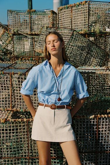STRIPED CULOTTES WITH BELT - CAMEL/WHITE  by Zara