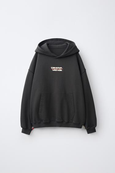 Zara RELIEF TEXT HOODIE - Anthracite grey