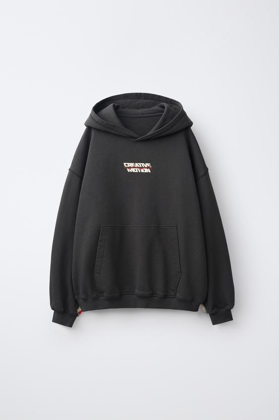 EMBOSSED SLOGAN HOODIE - Anthracite grey by Zara - Image 0