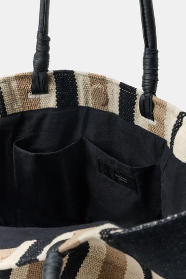 SAC À RAYURES ANSES EN CUIR - Sable de Zara - Image 4