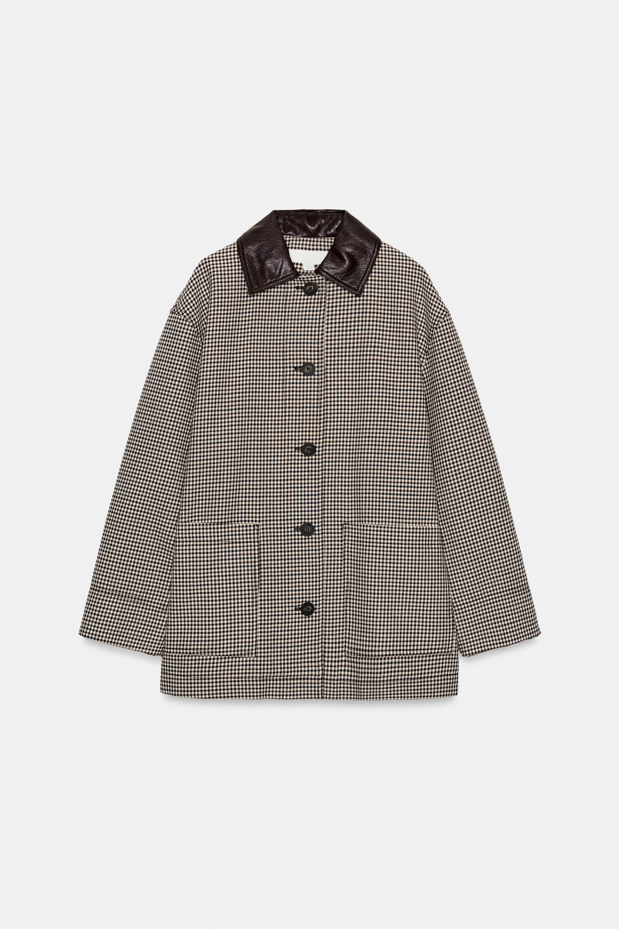 VESTE PIED-DE-POULE FINITIONS MATIÈRE SYNTHÉTIQUE