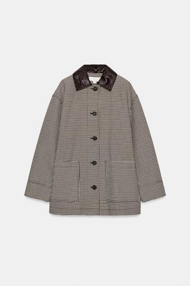 КУРТКА «ГУСИНАЯ ЛАПКА» С ОТДЕЛКОЙ ПОД КОЖУ — Черный / Цвет небеленого полотна от Zara — изображение 0