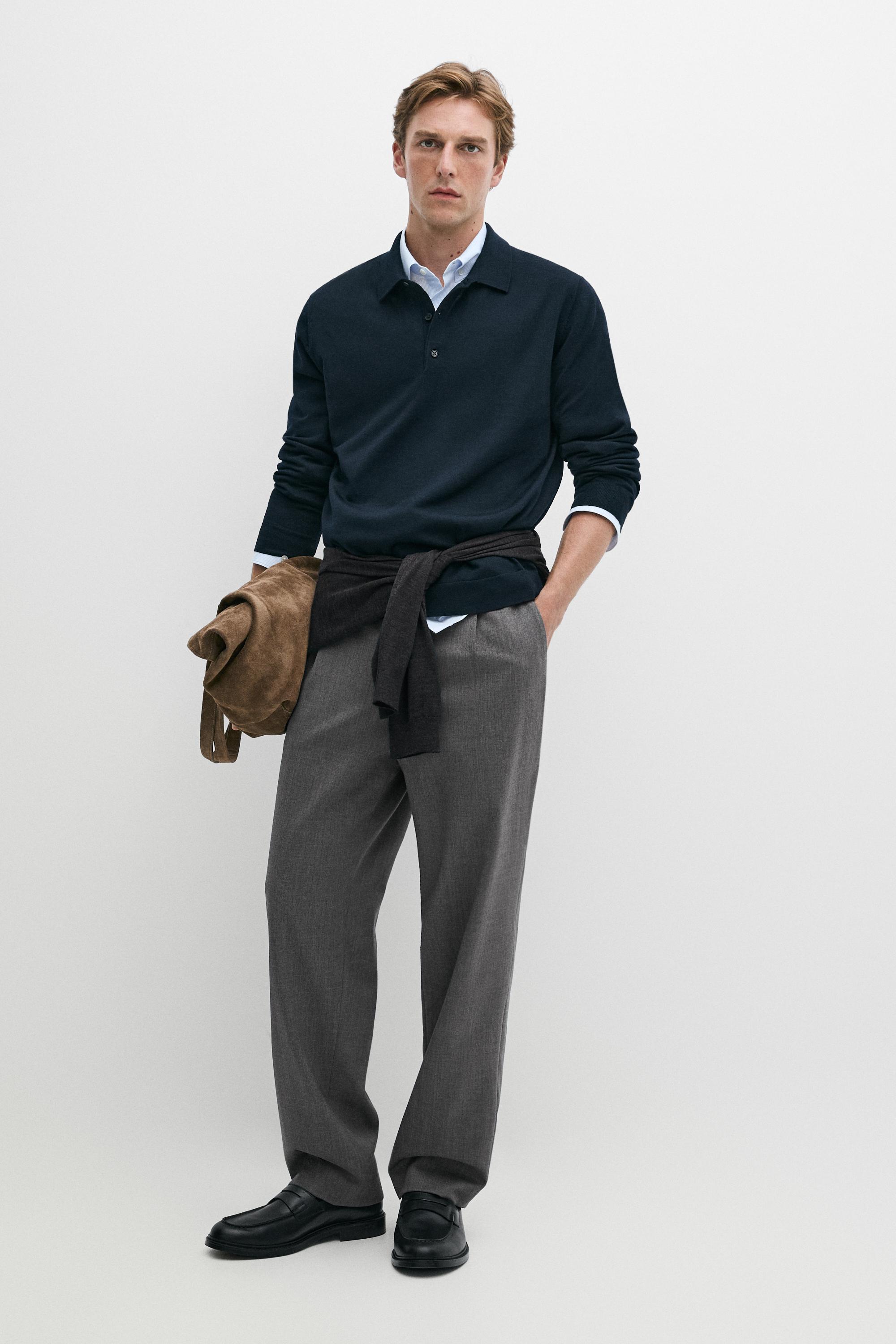 100% merino wool knit polo sweater — Navy blue