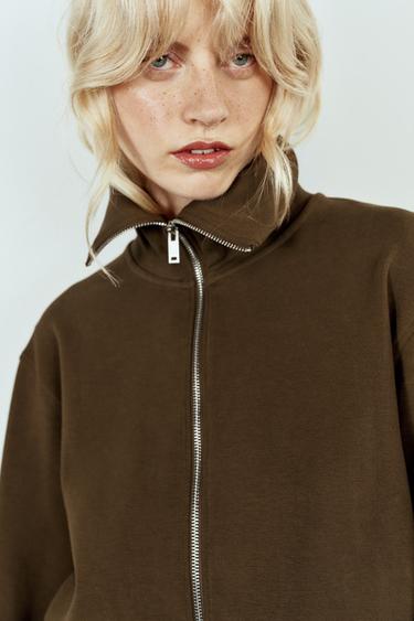 INTERLOCK ZIP-UP SWEATSHIRT — Dark olive 1