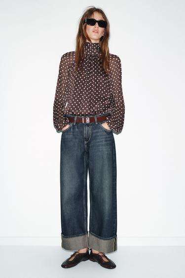 POLKA DOT BLOUSE WITH BOW - Brown / Ecru by Zara