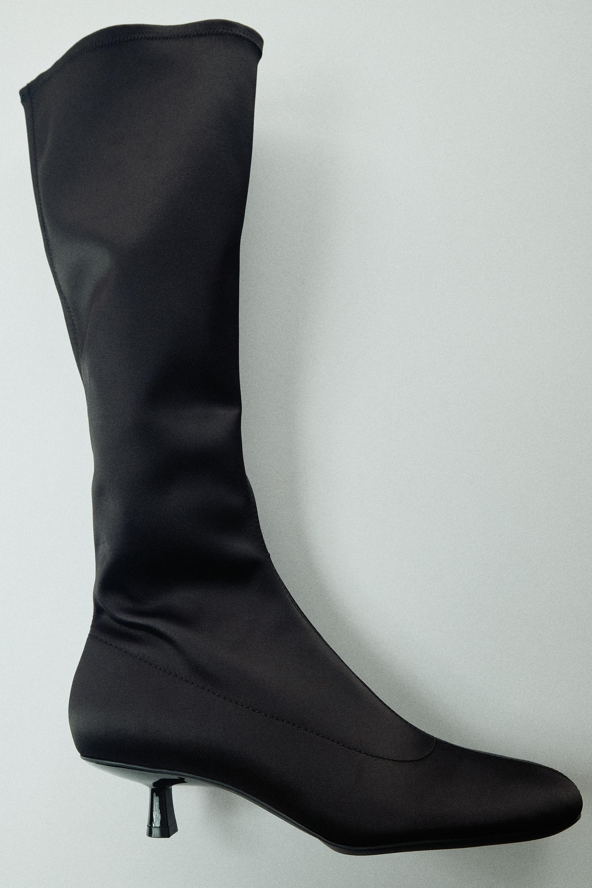 SATIN KITTEN HEEL BOOTS