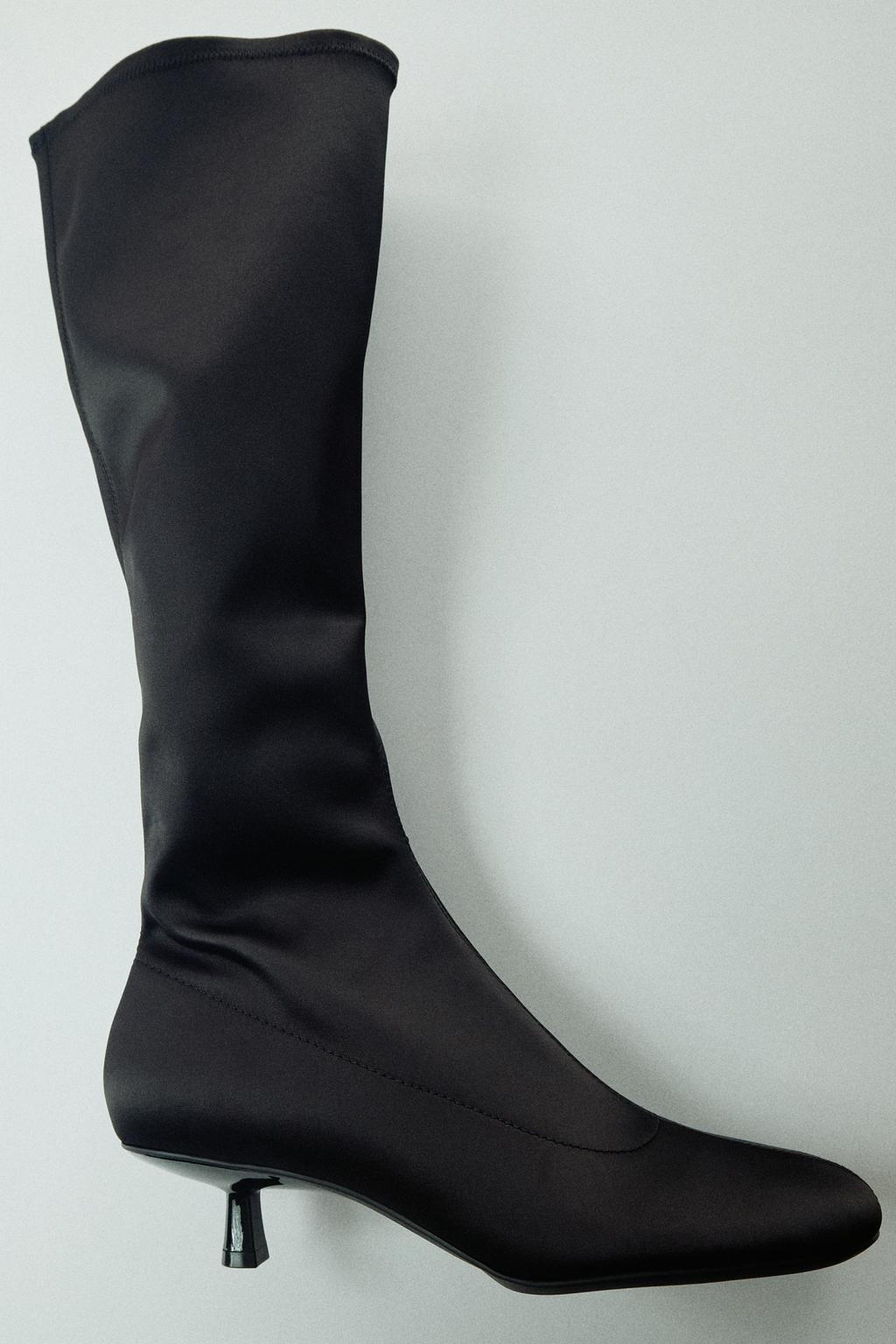 SATIN KITTEN HEEL BOOTS
