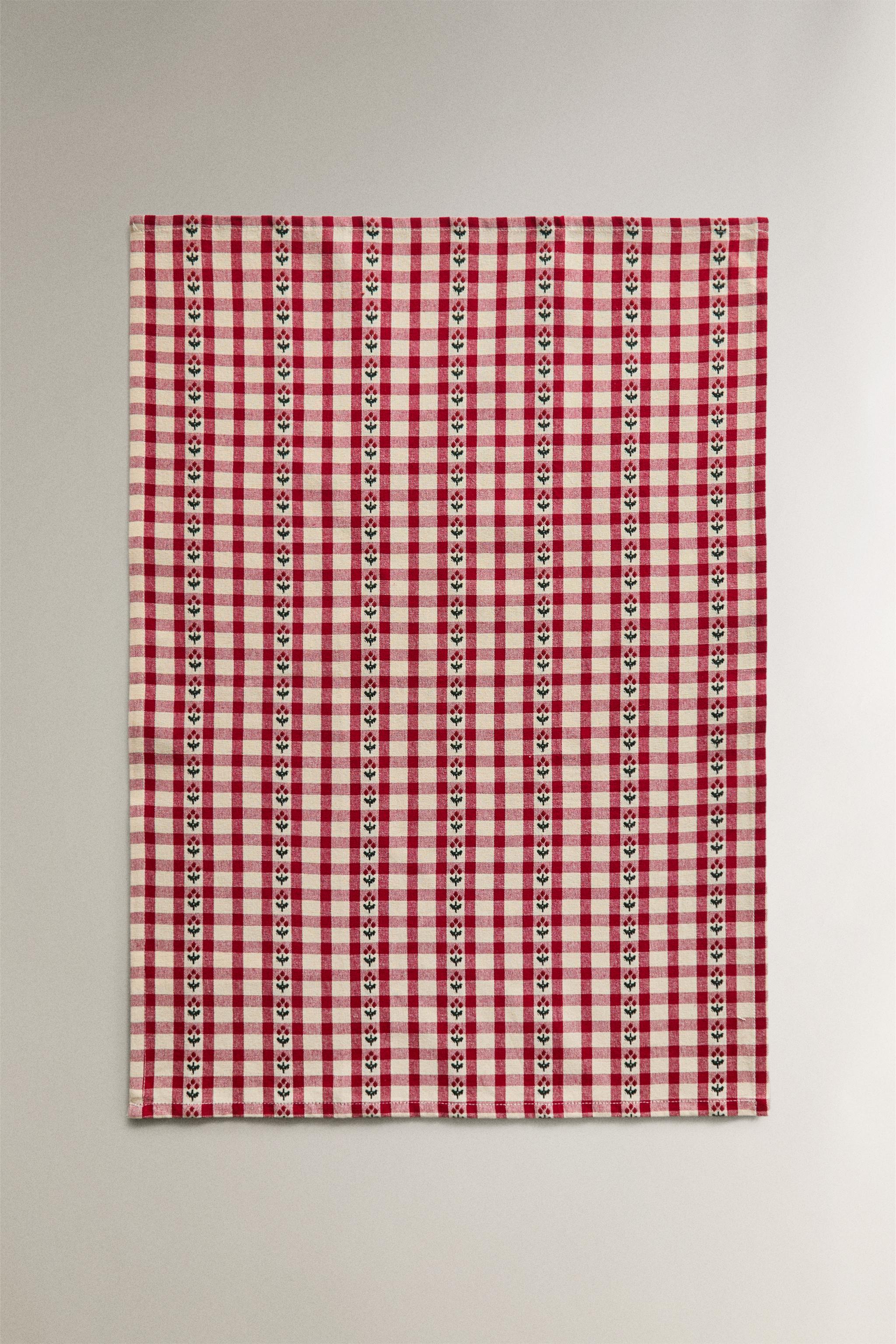 SET OF CHECKED CHRISTMAS COTTON KITCHEN TOWELS (SET OF 2)