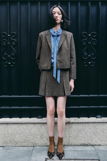 CHECKED SKORT WITH BELT - Grey / Tan by Zara