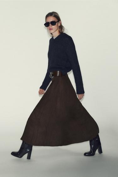 JUPE MI-LONGUE CEINTURE - Marron de Zara - Image 5