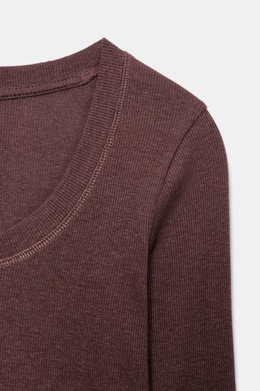 T-SHIRT CÔTELÉ À MANCHES LONGUES - Rose craie de Zara - Image 6